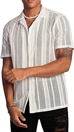 Men's short-sleeved knitted button shirt with Jacquard pattern in street fashion cardigan style