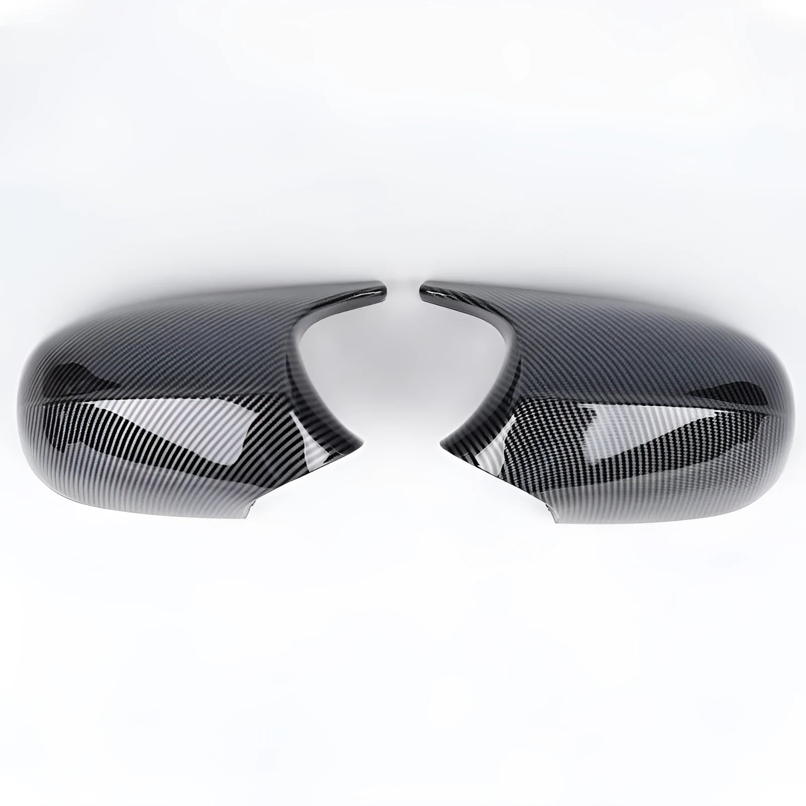 Pair of black ABS plastic rearview mirror housings for BMW 3 Series E90 model.