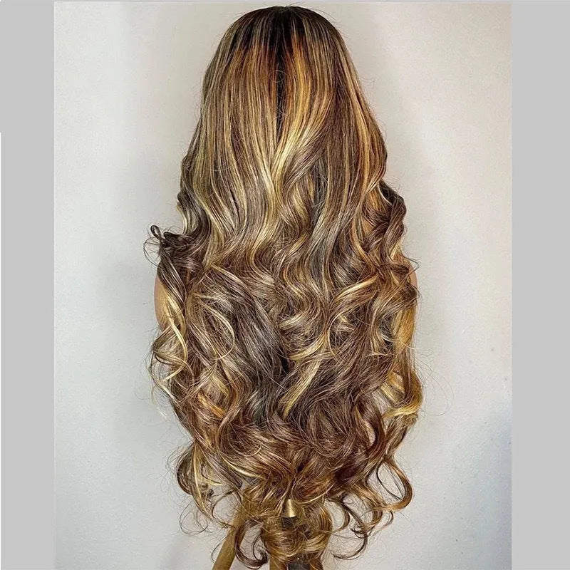 Front lace gradient colour wig with long curly hair and side bangs for face shape modification