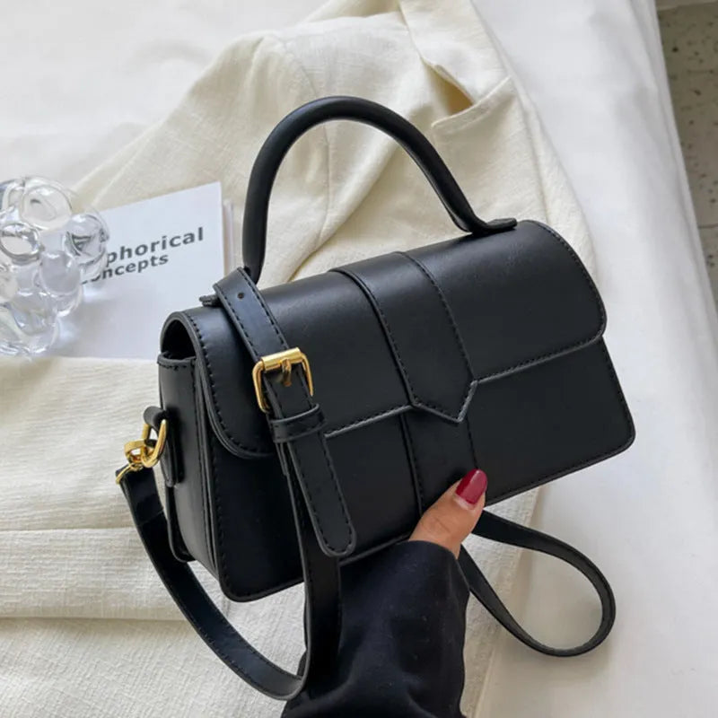 Women's PU leather messenger bag in horizontal square shape with file compartments