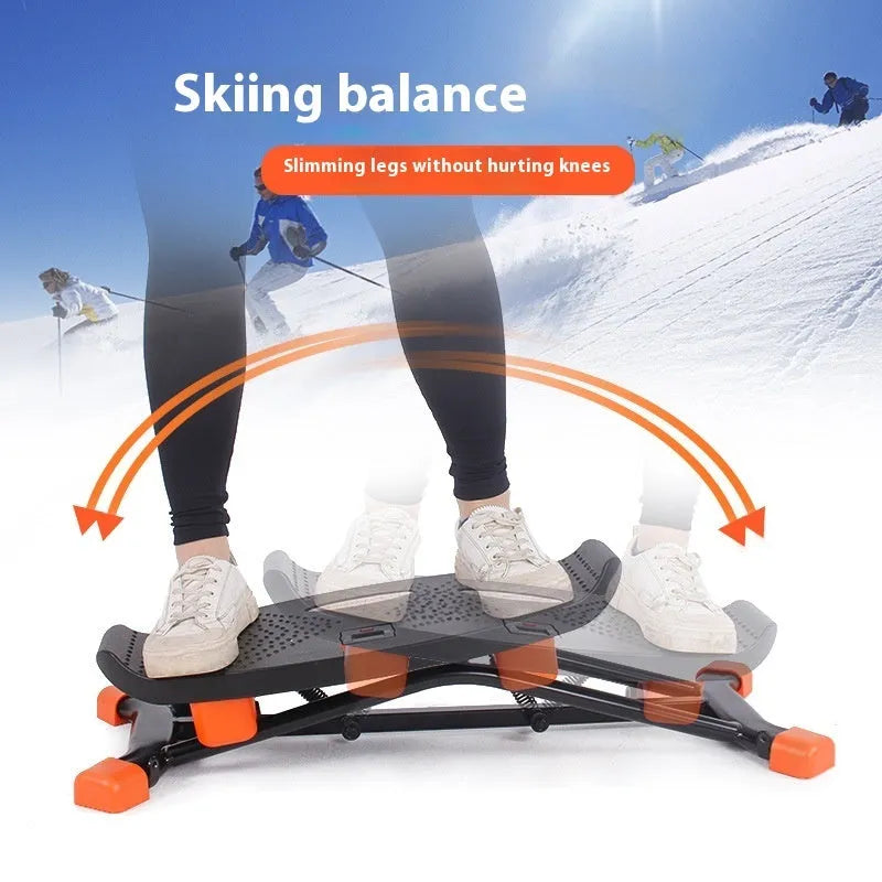 Black mini fitness skiing machine with elastic hand straps for home exercise