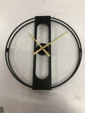 Round metal wall clock with 50cm diameter, shown in black and gold finish options.