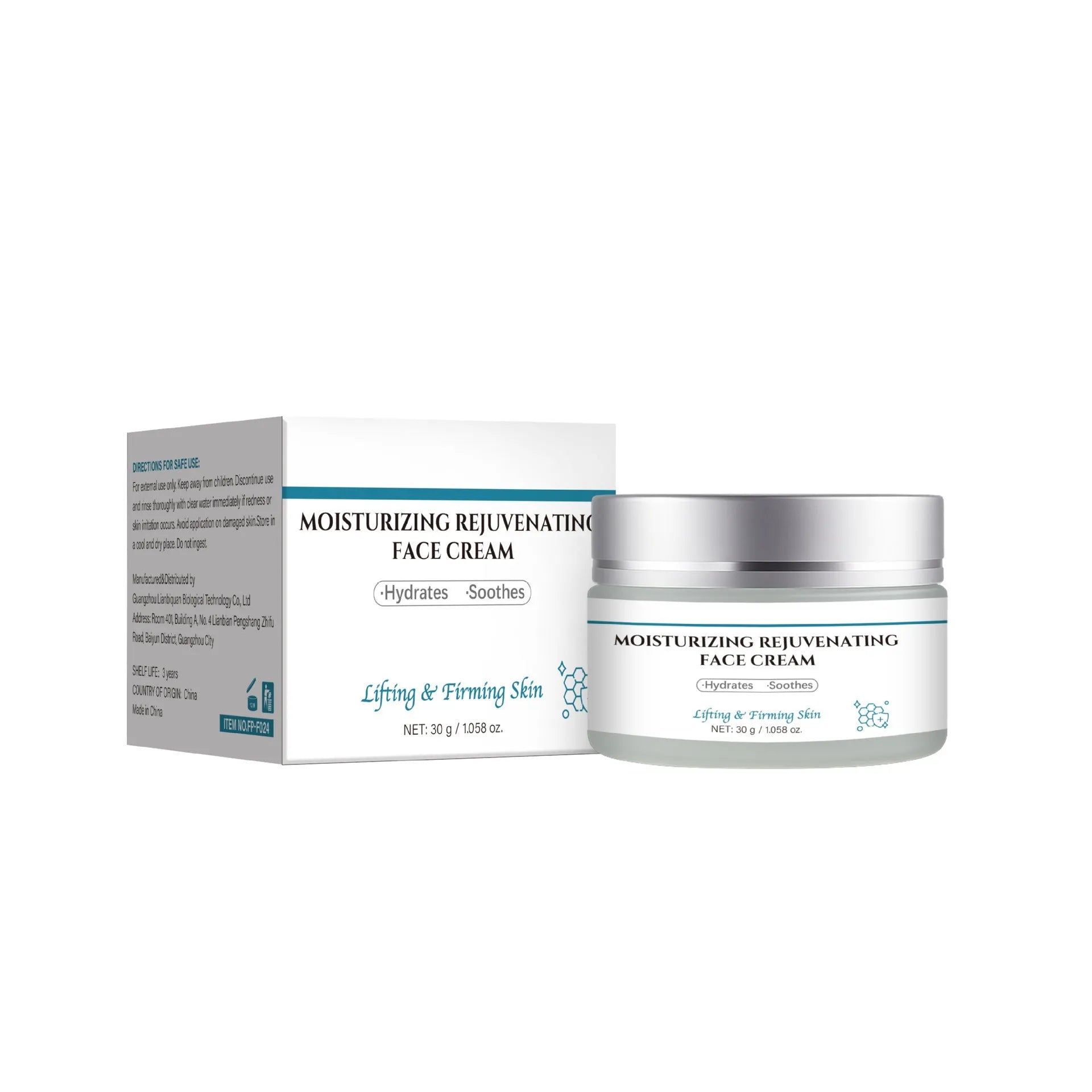 30g jar of anti-aging facial cream with hyaluronic acid and vitamin E.