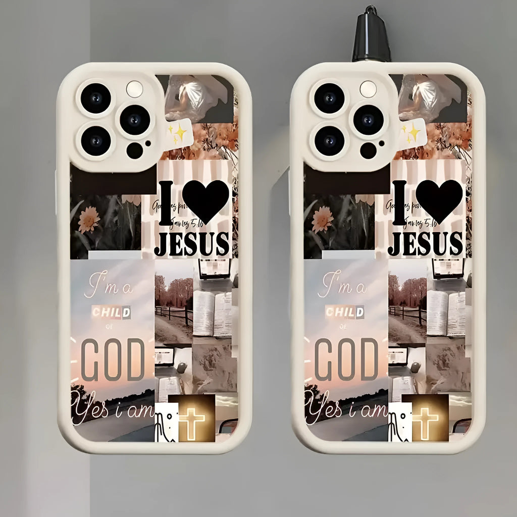 White frosted TPU phone case for Apple iPhone with poster design and built-in bracket
