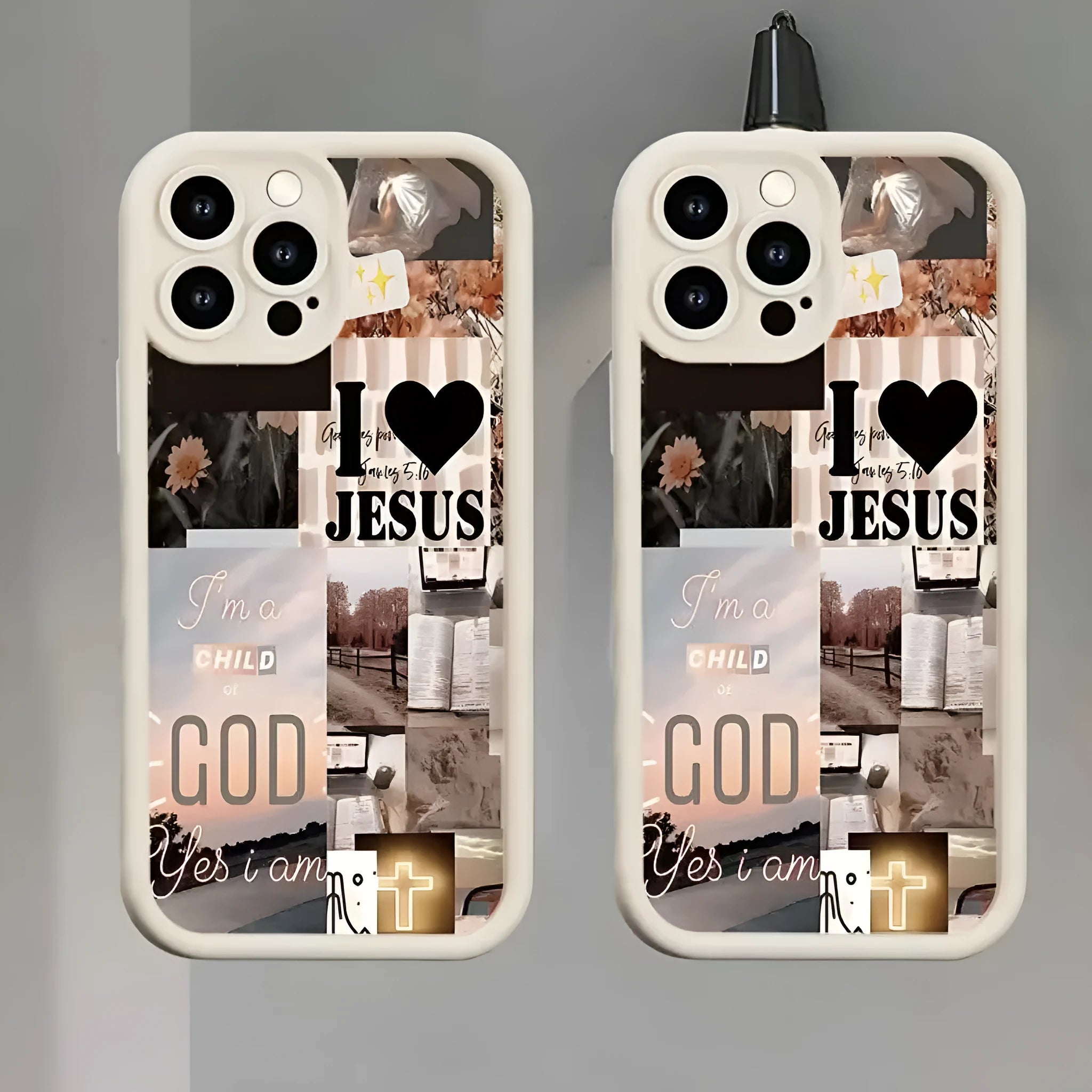 White frosted TPU phone case for Apple iPhone with poster design and built-in bracket