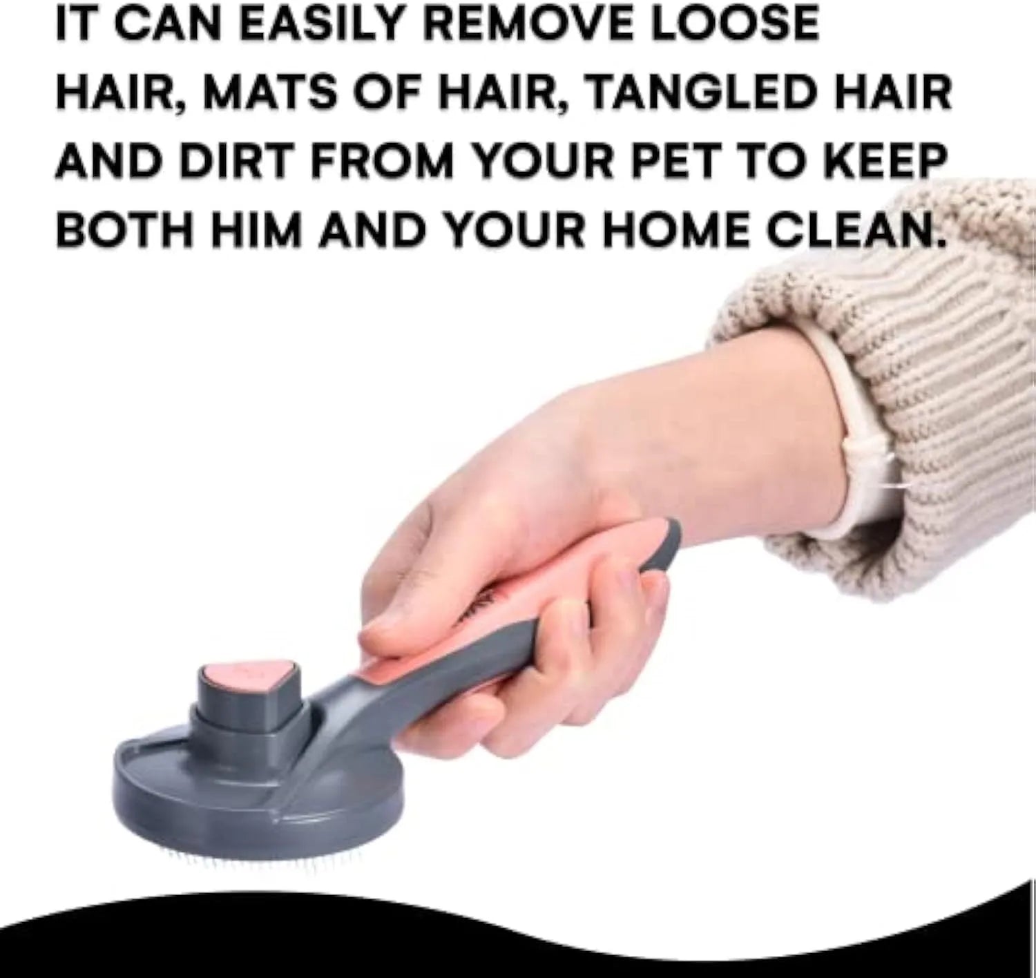 Grey, green, and pink self-cleaning slicker brush for cats and dogs with a non-slip handle.