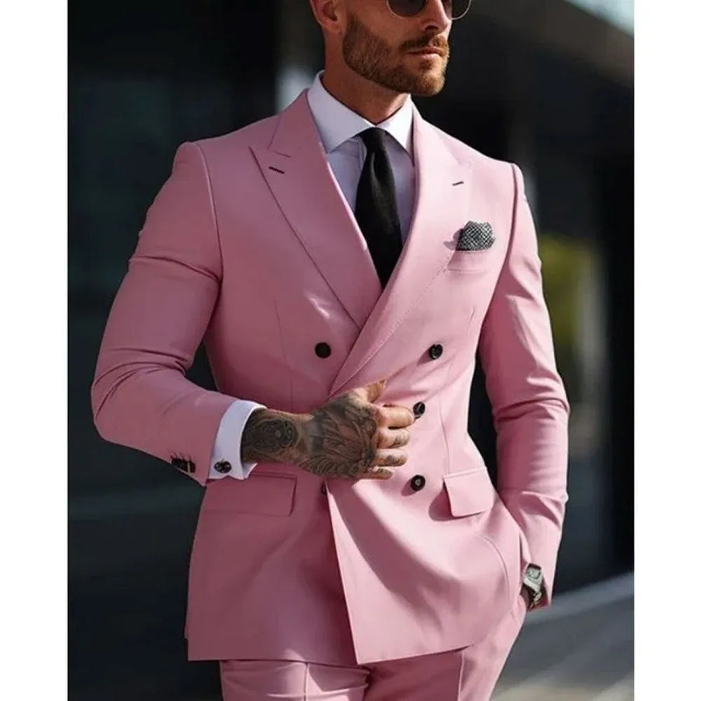 Men's grey Korean slim fit two-piece business suit with jacket and trousers