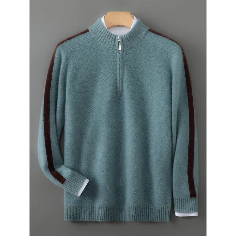 Slim fit half-zip wool sweater with round neck in multiple colour options for plus size leisure wear