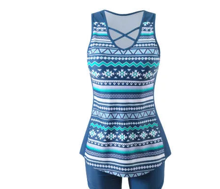 Women's printed lace two-piece swimsuit with floral pattern in blue colour