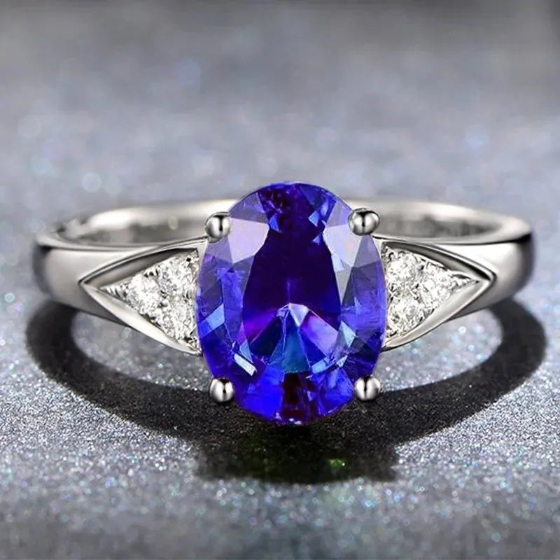Women's court style zircon ring with natural gemstone inlay in heart, water drop or bell pattern