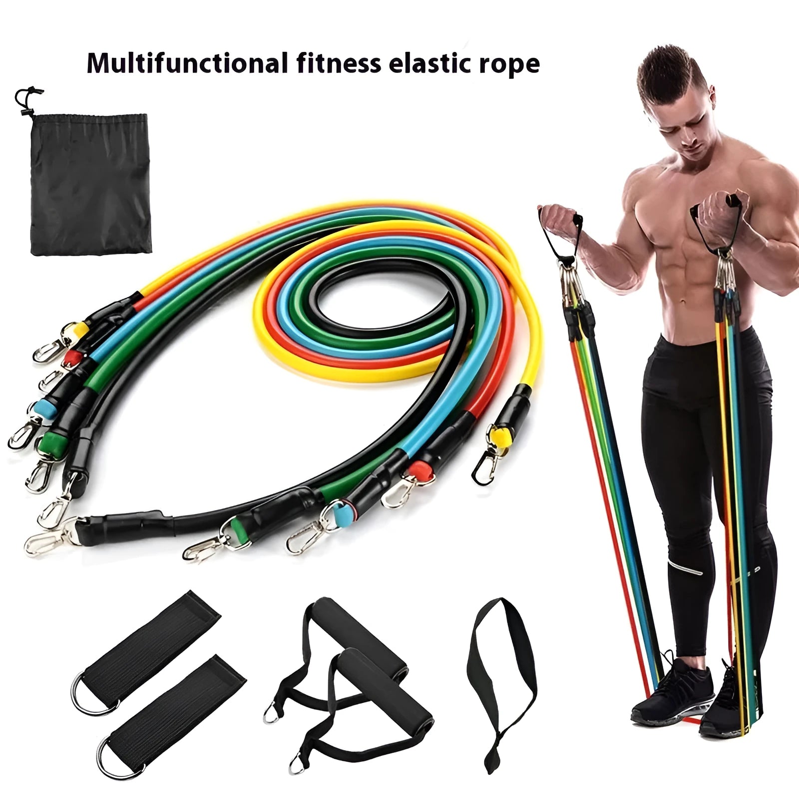 11-piece door sports pulling rope set made from ABS plastic with big hook and small hook configurations