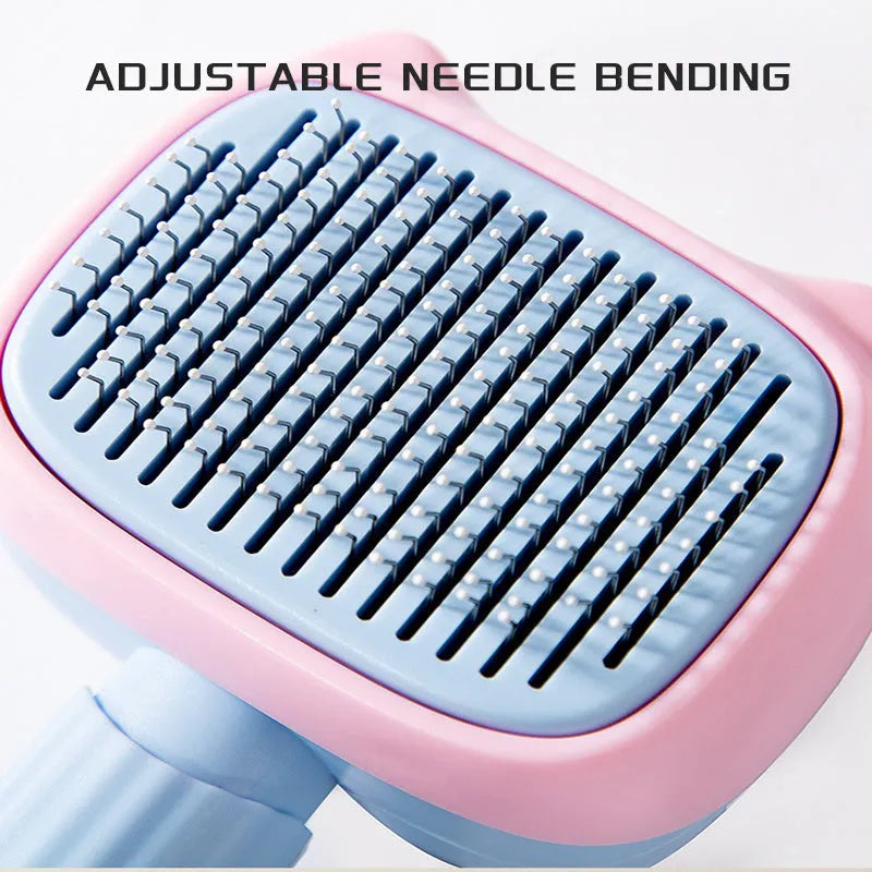 Blue and green double-sided pet grooming brush for deshedding and dematting cats and large dogs.