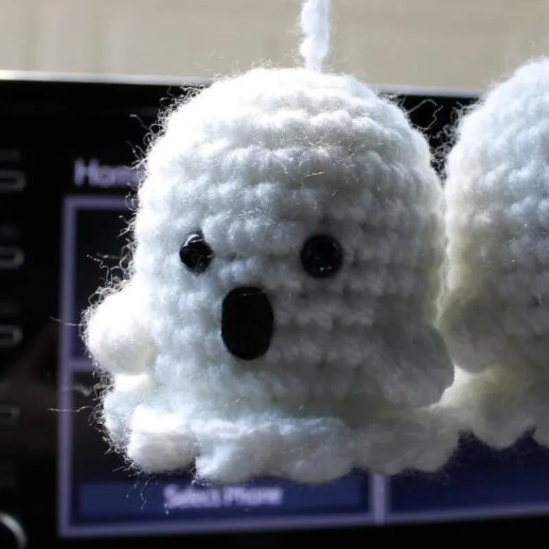 Plush hand-woven car hanging ornament in a cartoon design made from polyester