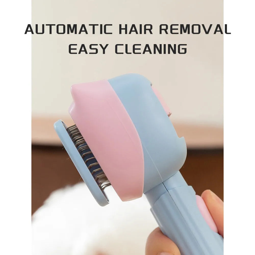 Blue and green double-sided pet grooming brush for deshedding and dematting cats and large dogs.