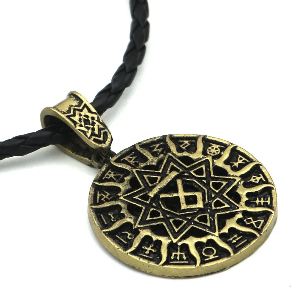 Lunavin ODing logo pendant necklace in antique silver with adjustable chain on grey background