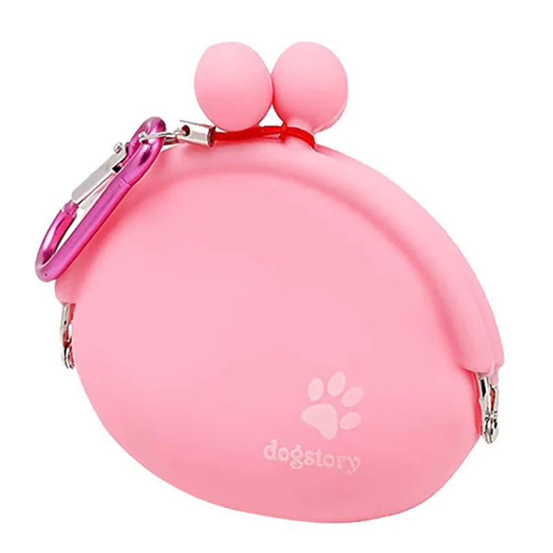 Yellow silicone dog treat pouch attached to waist belt for hands-free training