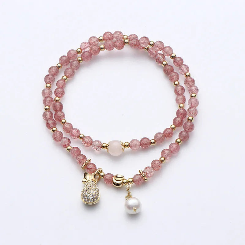 Strawberry quartz geometric bracelet for women with crystal beads for money drawing