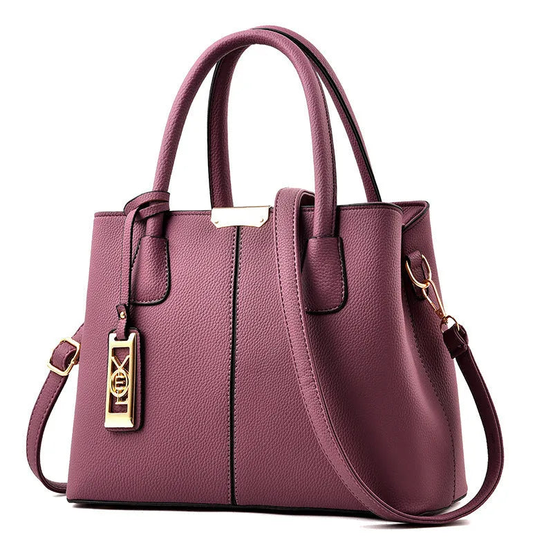 Women's large capacity square shoulder bag in soft PU leather with leather strap