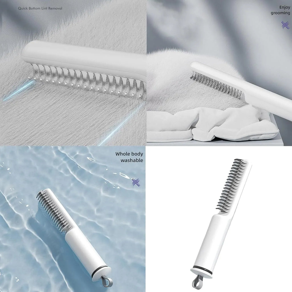 Stainless steel dog dematting comb with ergonomic handle in pink colour on white background