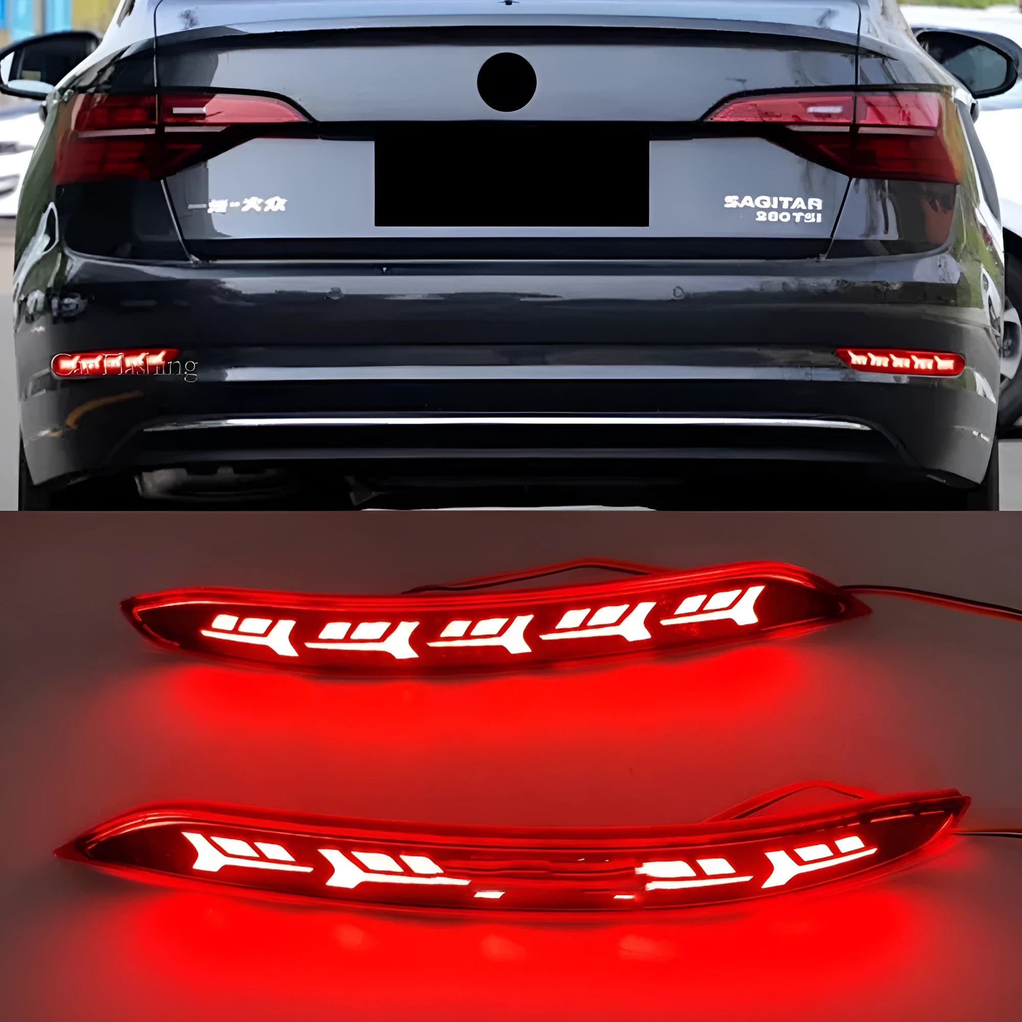 Volkswagen Sagitar rear bumper LED light with flowing water scan pattern