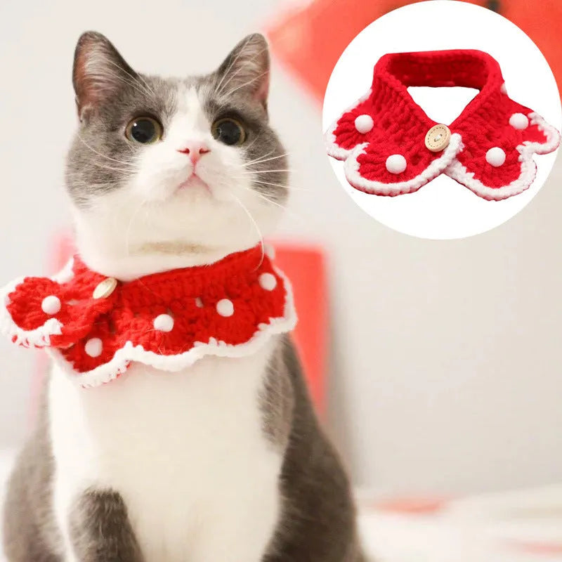 Wool knitted pet collar with cartoon pattern for cats dogs rabbits