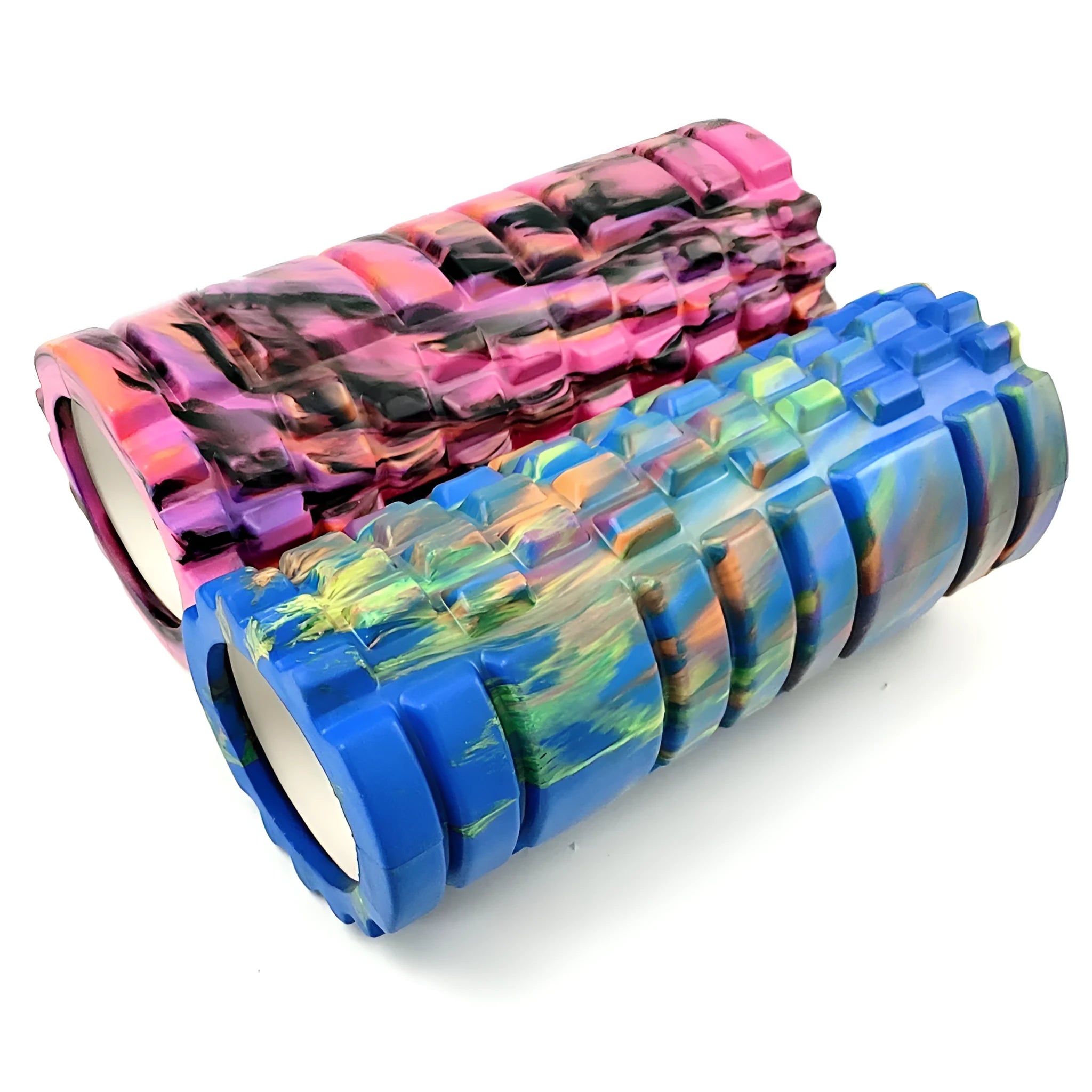 33cm camouflage pattern EVA foam roller in blue, green and yellow colour combination