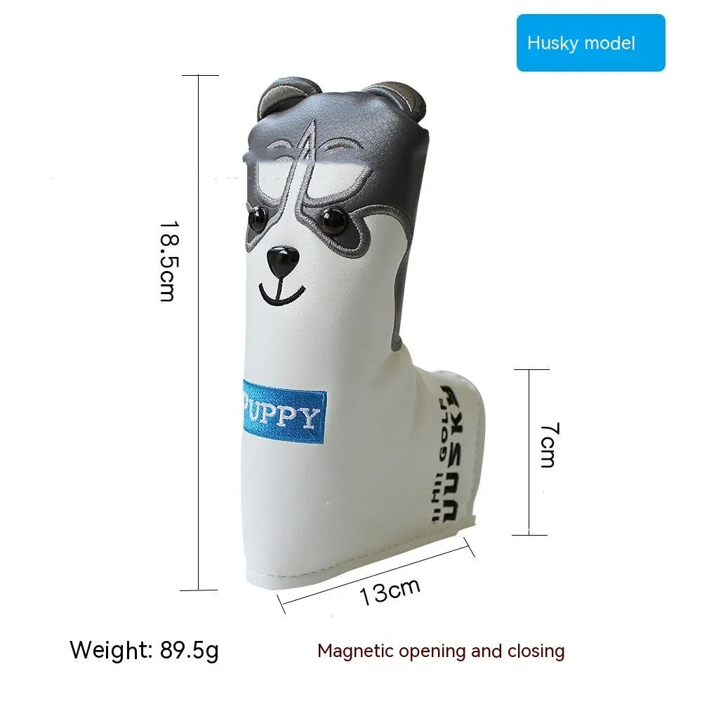 Golf putter sleeve cover in a novelty design, showing fleece lining and waterproof PU fabric.