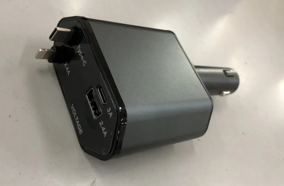 120W universal car charger with cigarette lighter plug and USB ports for fast charging Apple and Huawei devices
