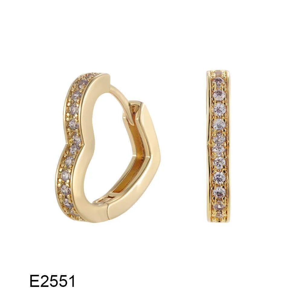 Brass gold plated heart-shaped zircon clip earrings for women with gang drill pattern