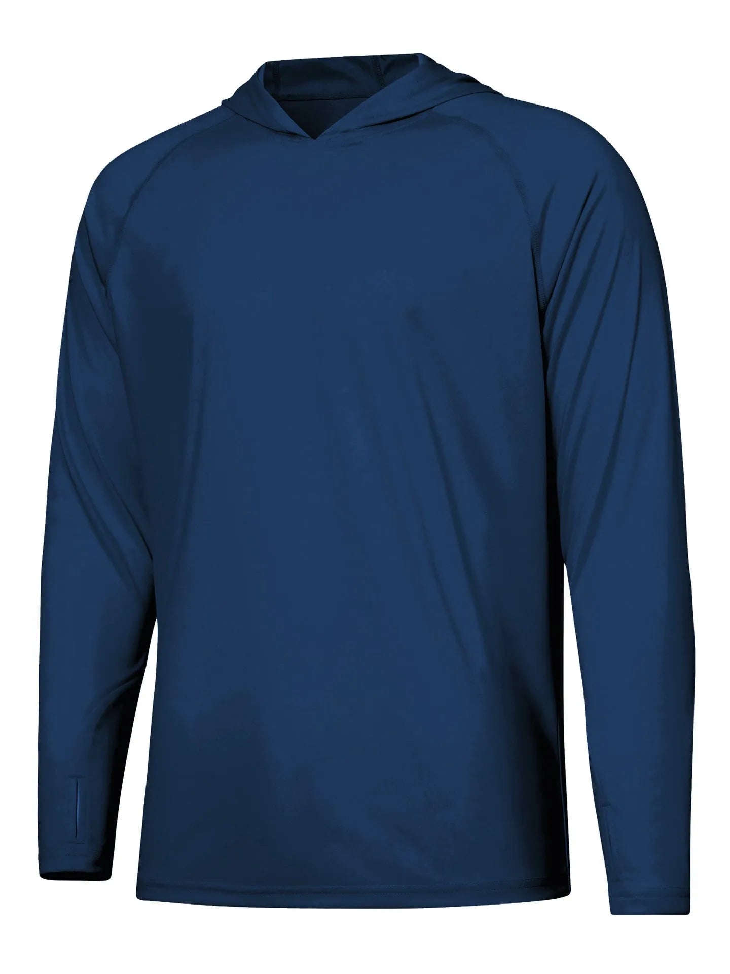 Man wearing a thin grey long sleeve hooded top for outdoor sun protection during fishing or hiking.