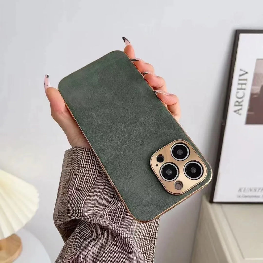 Leather texture TPU phone case for iPhone, shown in grey colour, displaying the textured back and precise cutouts.