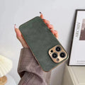 Leather texture TPU phone case for iPhone, shown in grey colour, displaying the textured back and precise cutouts.