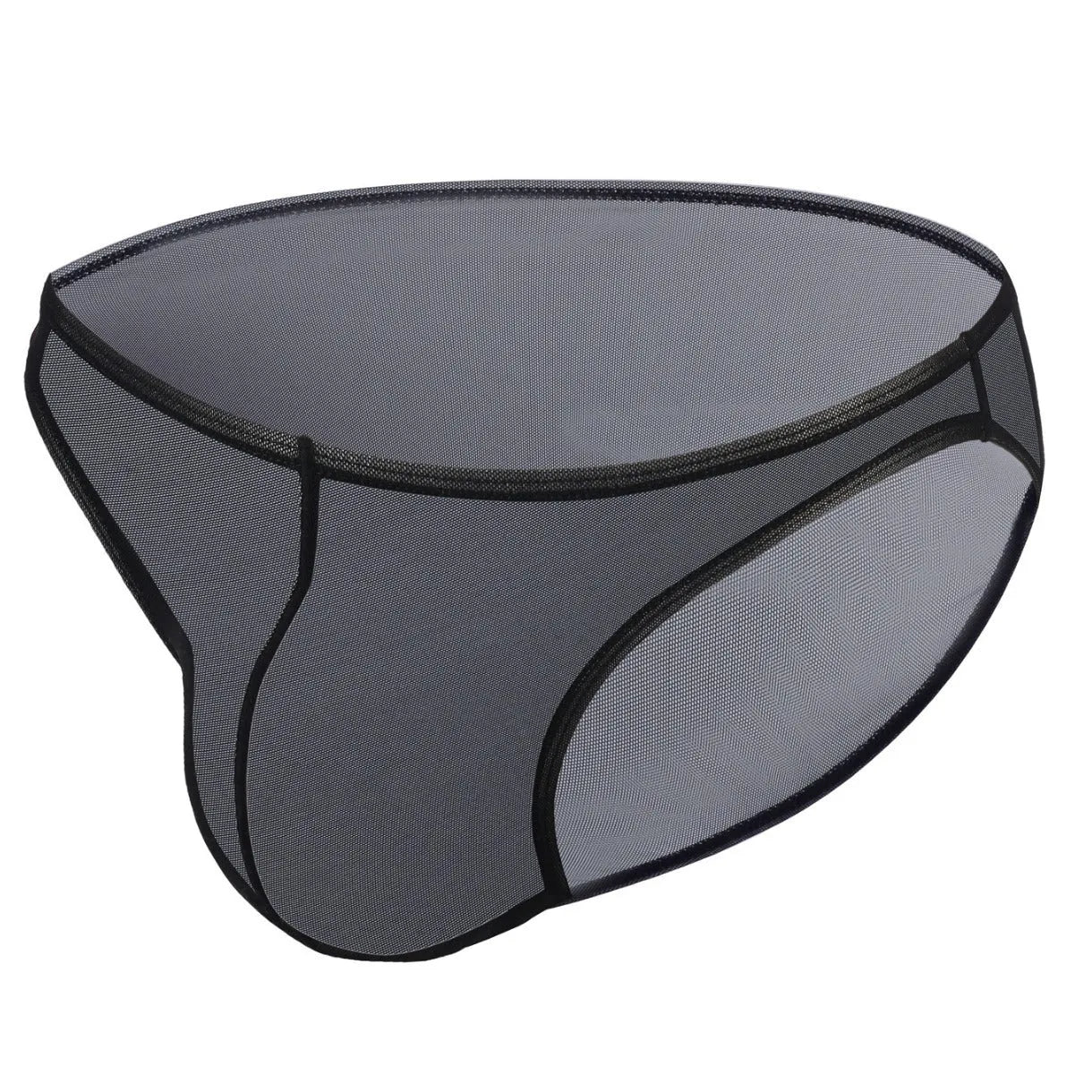 Men's black ice silk triangle low waist shorts made from quick-dry nylon fabric.