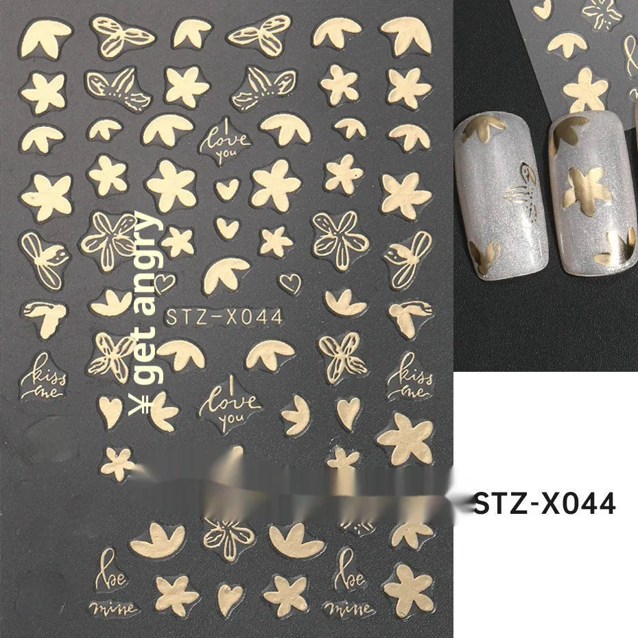 Plastic sheet of black, silver, and cartoon design nail art stickers for DIY manicures.