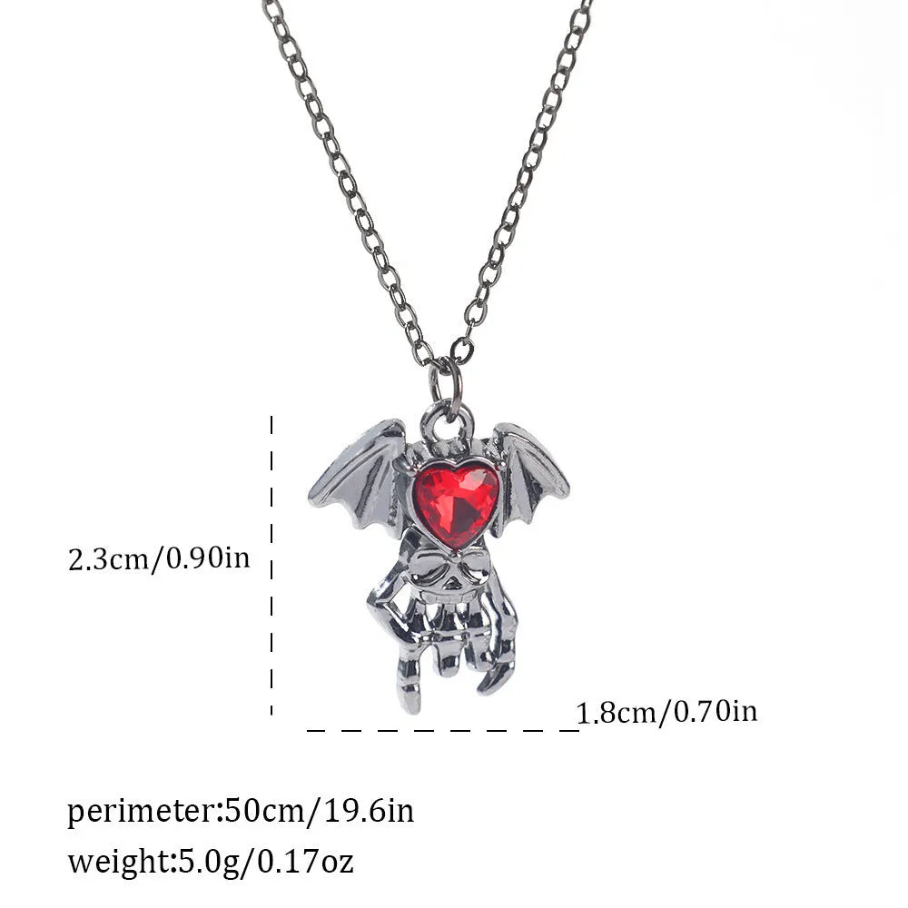 Gothic Halloween necklace with spider and bat alloy pendant on a chain.