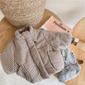 Fleece-lined plaid cotton-padded coat for children, beige, suitable height 100cm, cardigan style