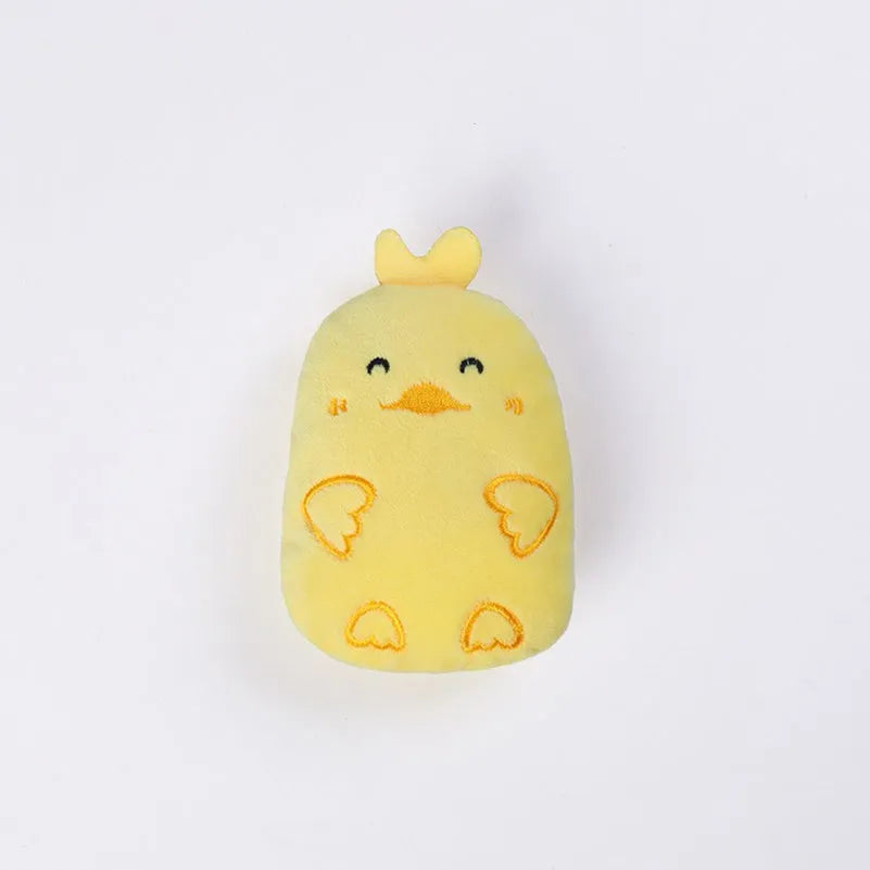 Brown plush cat toy with claw designs for chewing and teeth grinding, filled with catnip.