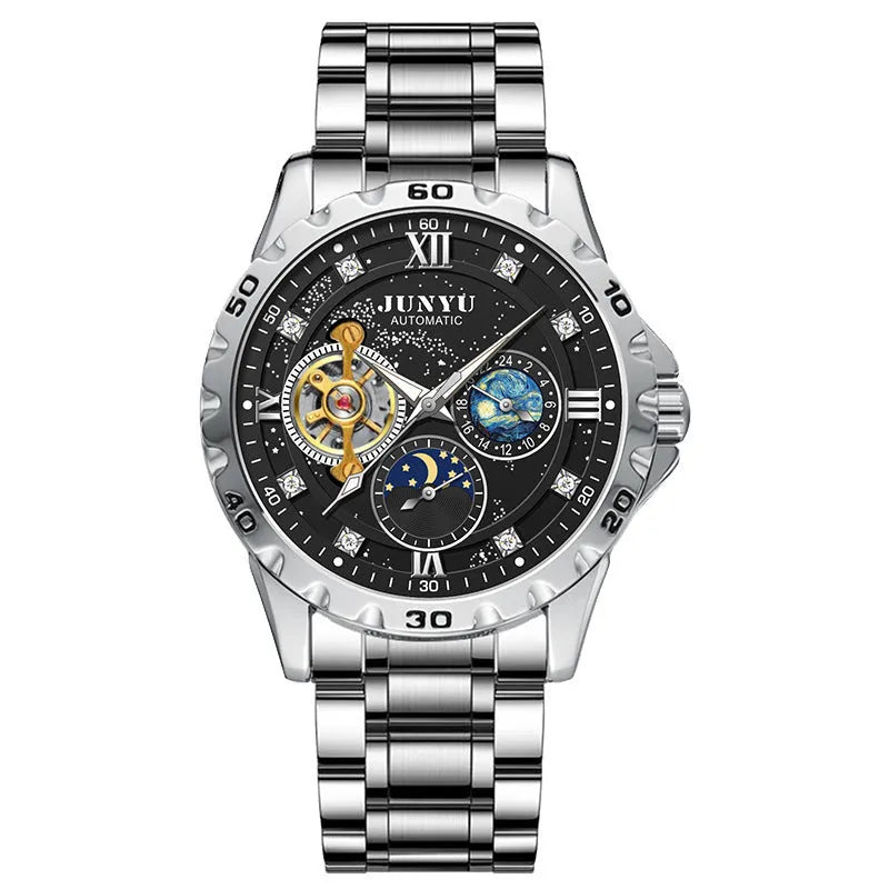 Men's automatic mechanical watch with luminous hands and waterproof construction