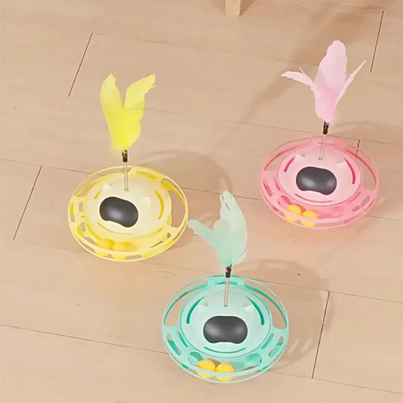 Pink plastic cat tumbler turntable toy with rotating design for independent pet play