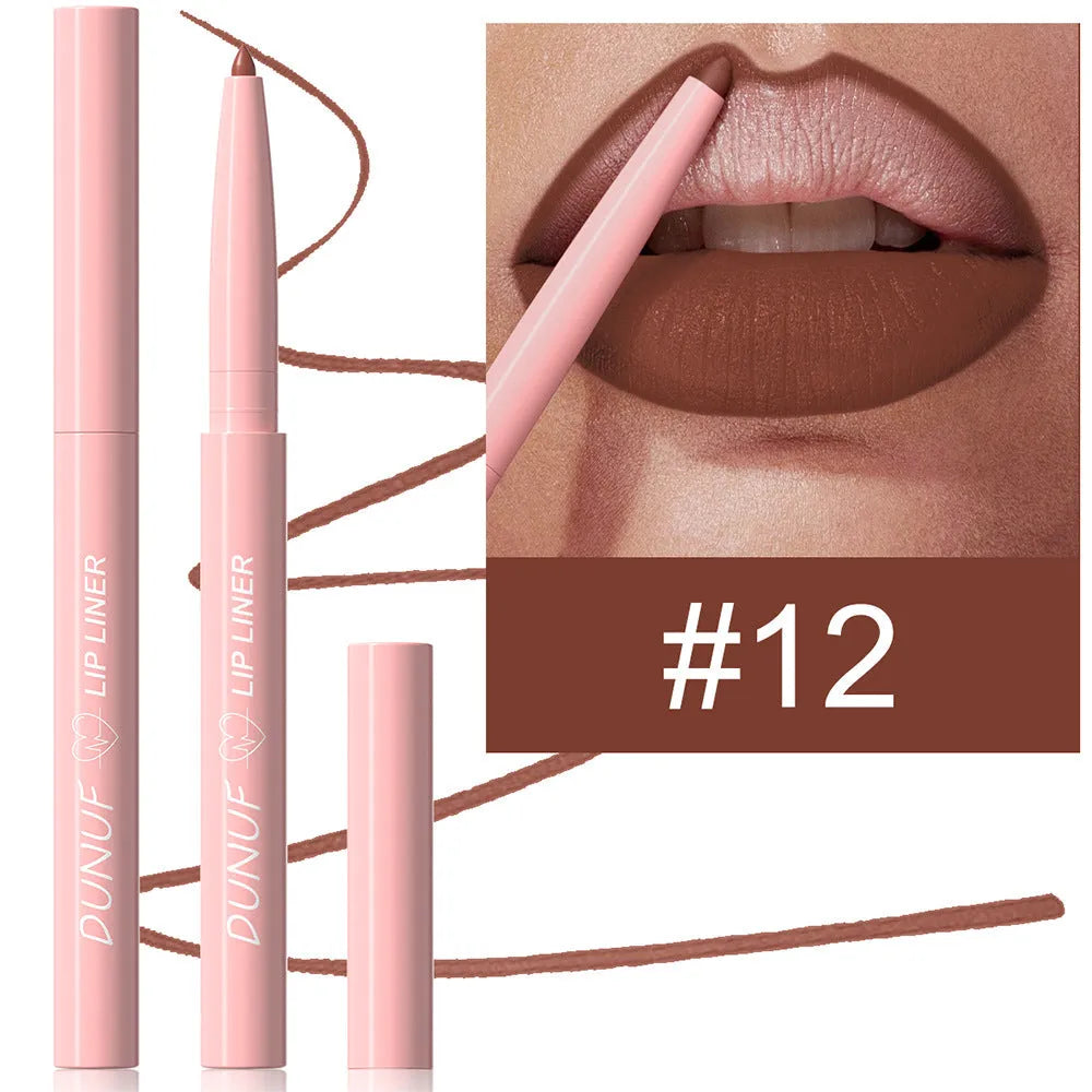 Velvet matte lip liner pencil in 12 colour options for precise lip definition