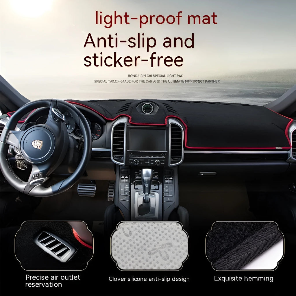 Black silicone dashboard mat for Toyota Prado with coloured edge options on instrument panel