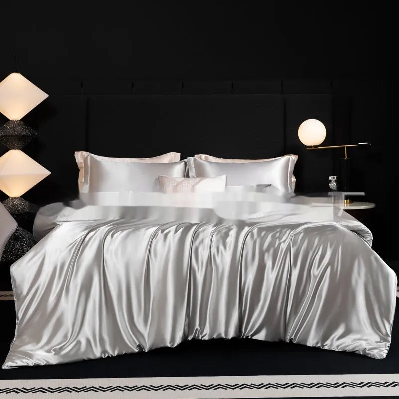 Silk bed sheet four-piece set in solid colour with modern simplicity style