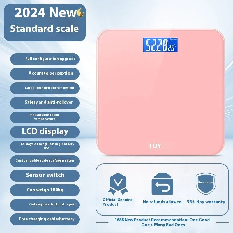 Square household body weighing scale in a choice of six colours, measuring 26cm.