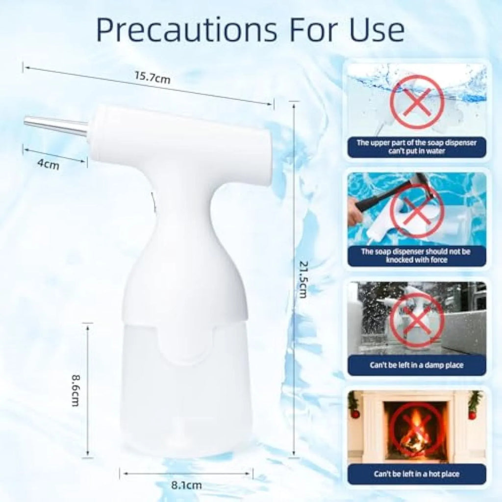 White electric foam soap dispenser with two nozzles and USB cable for pet bathing and home cleaning.