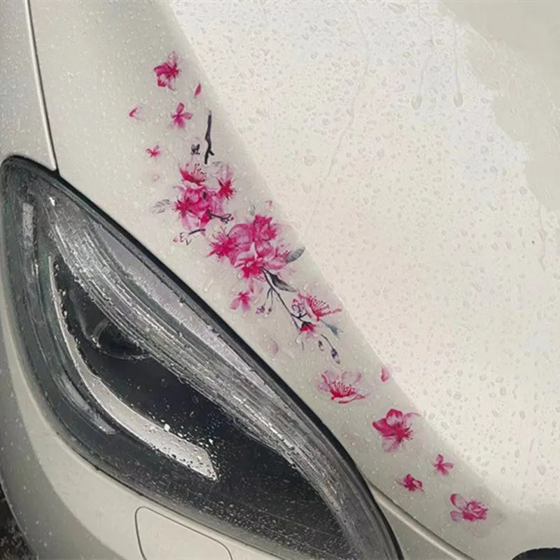 Cherry blossom flower car stickers in two different sizes on transparent background