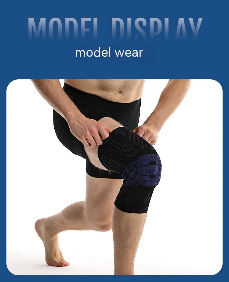 Adult black and blue nylon spandex knee pad for sports protection.