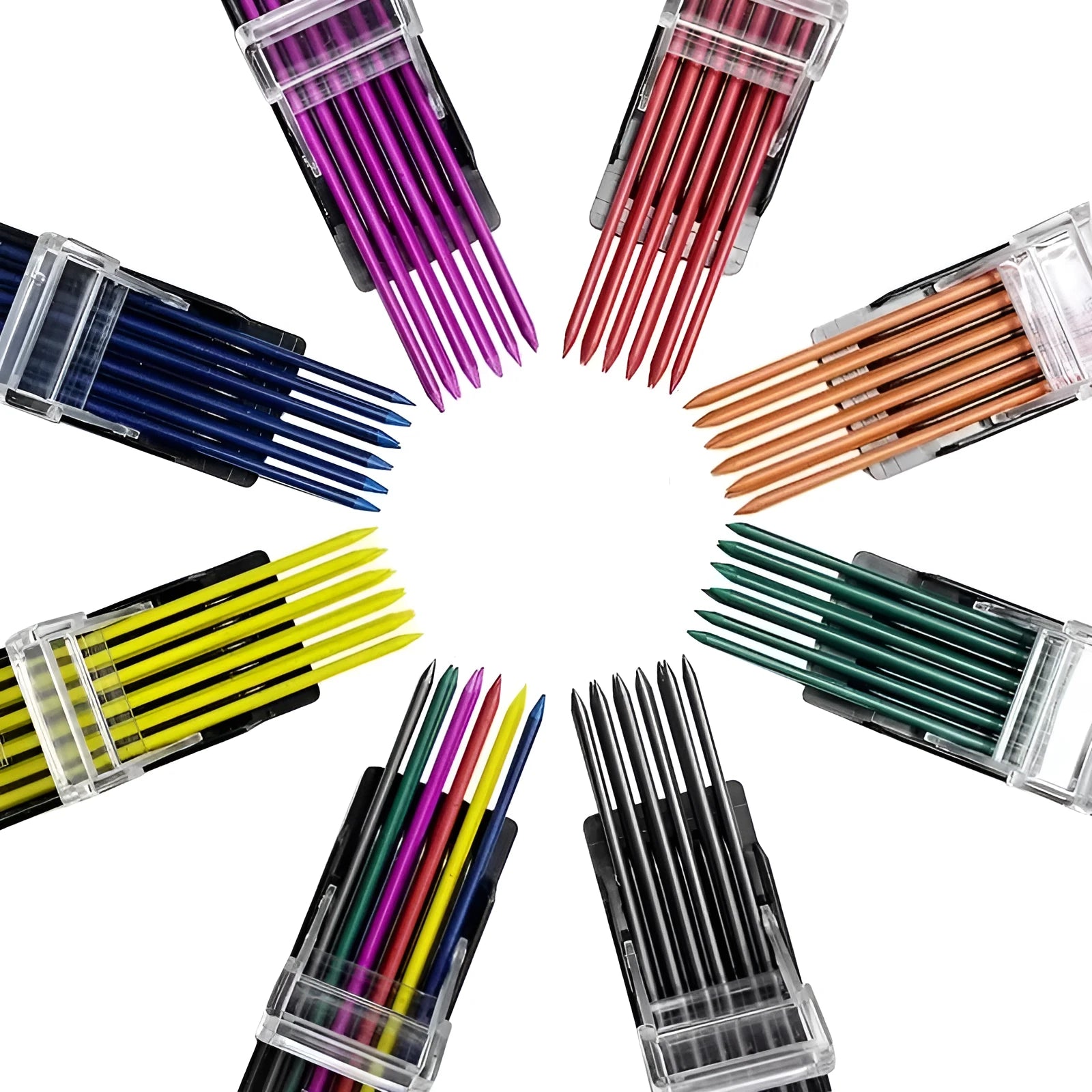 Box of 12 multicoloured 0.5mm mechanical pencil leads for drawing and writing.