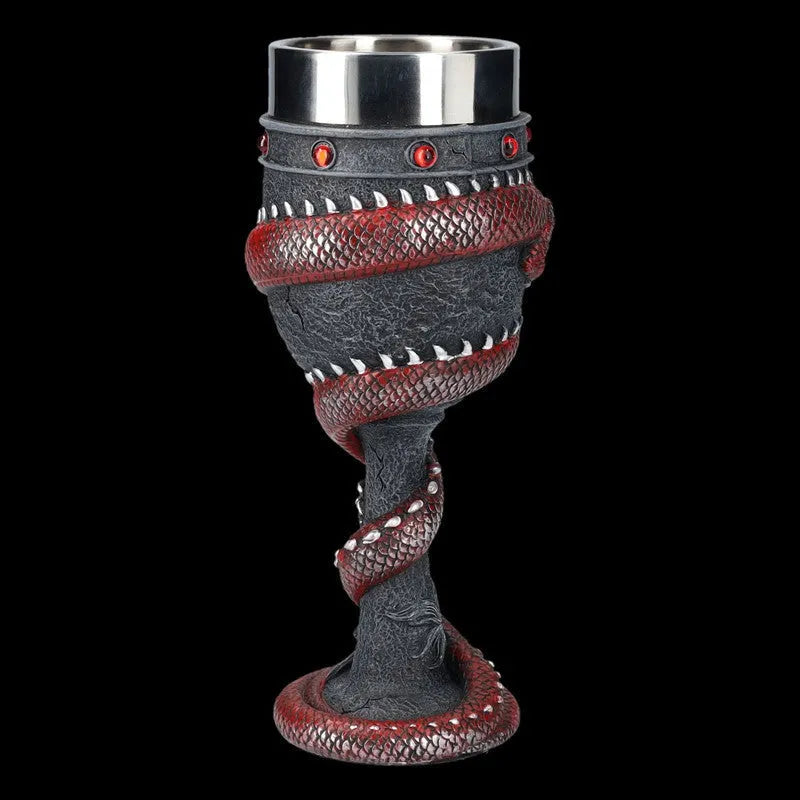 Chinese dragon 3D stainless steel red wine glass with resin handle in gold colour