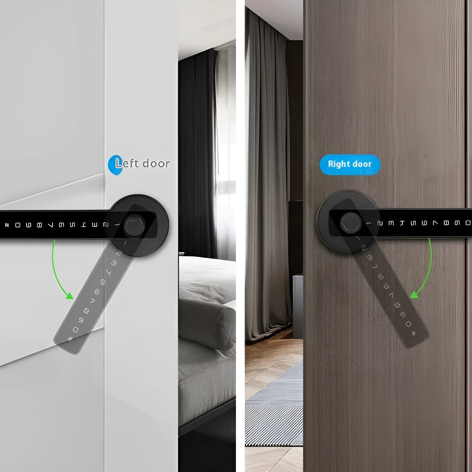Black smart door lock with spherical card design for interior wooden doors