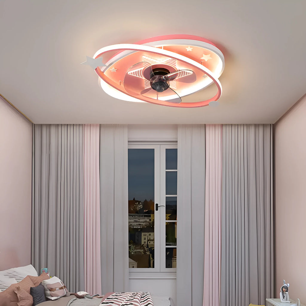 Modern blue children's bedroom ceiling light with remote control on white ceiling